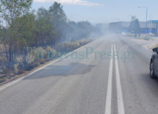 Φωτιά στο δρόμο από Τύρναβο για Αμπελώνα (ΦΩΤΟ)