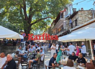 Κοσμοπλημμύρα τον δεκαπενταύγουστο στο Λιβάδι Ελασσόνας – Γλέντι με φαγητό και χορό κάτω από τον αιωνόβιο πλάτανο (photo + video)