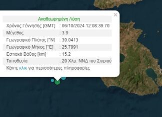 Σεισμός 3,9 Ρίχτερ ταρακούνησε τη Μυτιλήνη