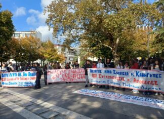 «Δώστε λεφτά για την παιδεία» – Διαμαρτυρία μαθητών και φοιτητών στη Λάρισα (ΦΩΤΟ)