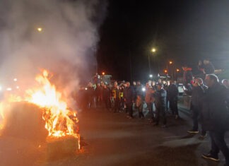 Αγρότες του μπλόκου Γυρτώνης έκαψαν άχυρα στο δρόμο (video)