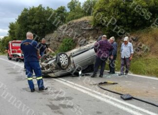 Τούμπαρε αυτοκίνητο στο δρόμο Δαμασίου-Τυρνάβου και τραυματίστηκε μια γυναίκα (ΒΙΝΤΕΟ – ΦΩΤΟ)