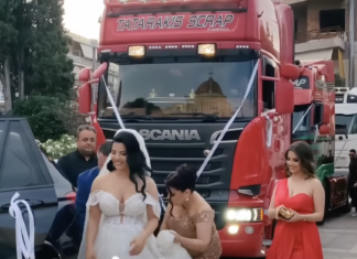 Φορτηγά αντί για λιμουζίνες σε έναν αξέχαστο γάμο – φωτο/βιντεο