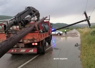Σαρωτικοί οι άνεμοι – Επεσαν κολώνες ρεύματος έξω από την Λάρισα από τον αέρα