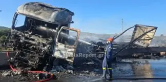 Φοβερό τροχαίο με ένα νεκρό στην εθνική οδό – Συγκρούστηκαν δύο φορτηγά, το ένα τυλίχτηκε στις φλόγες και κάηκε ολοσχερώς / ΦΩΤΟ-ΒΙΝΤΕΟ